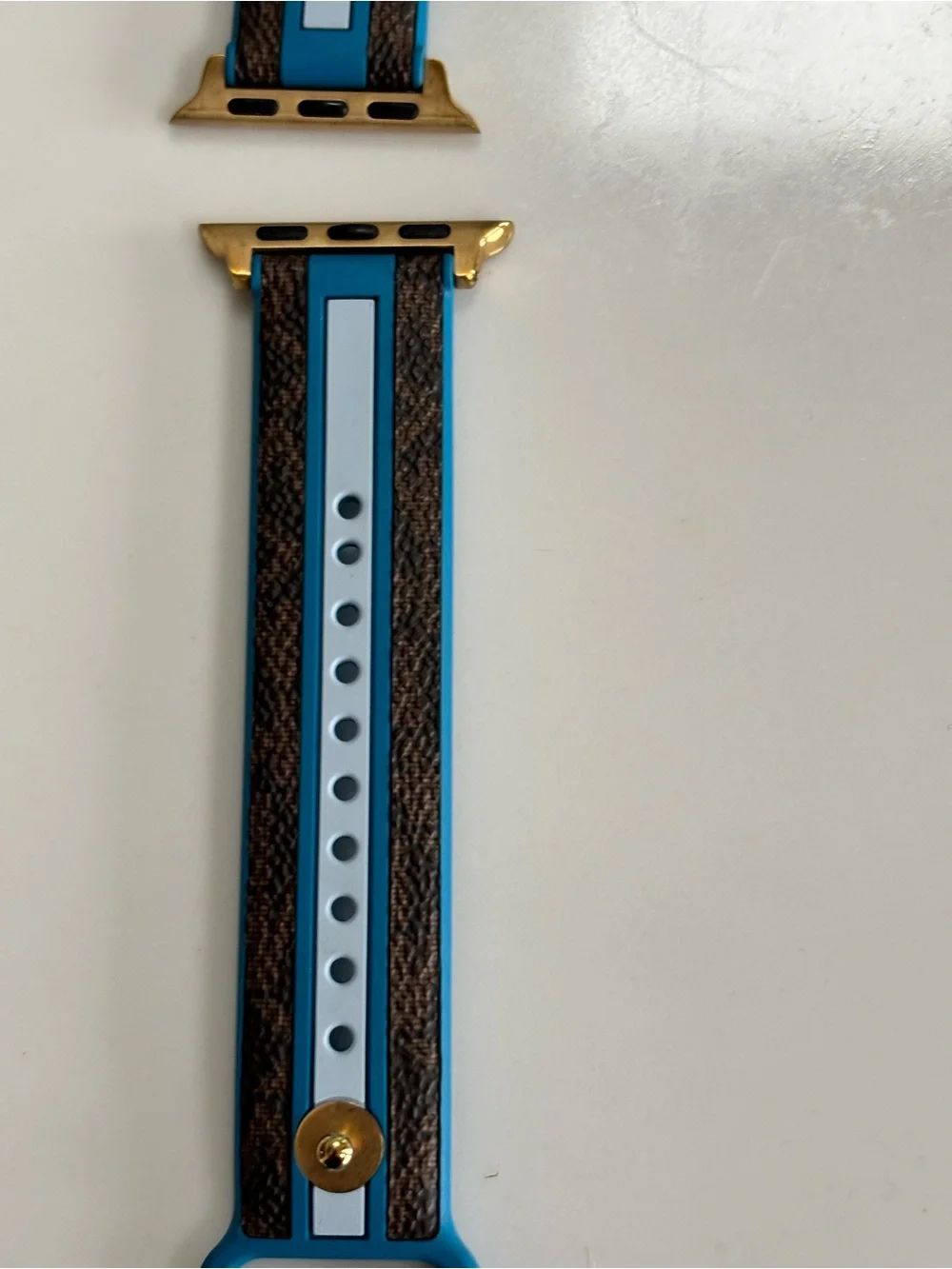 38 MM Michael Kors Blue and Brown Stripe Smartwatch Strap with Gold Accents